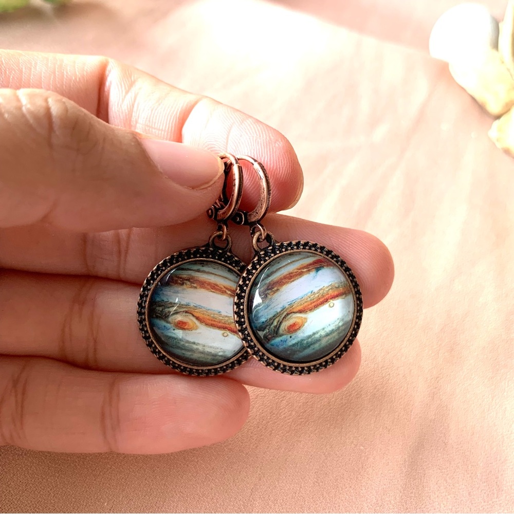 ◾️2/$30 Vintage Nebula Print round Drop Earrings/Boho earrings /Vintage Earrings
